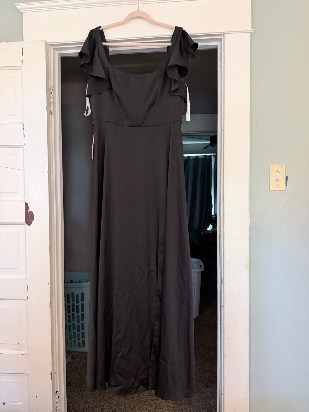Azazie Black Ruffle-Sleeve Maxi Dress
